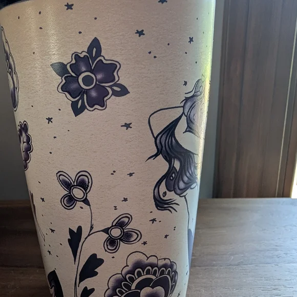 Starbucks Rare Mermaid Siren Sailor Tattoo Blue Ceramic Travel Tumbler - Picture 5 of 9